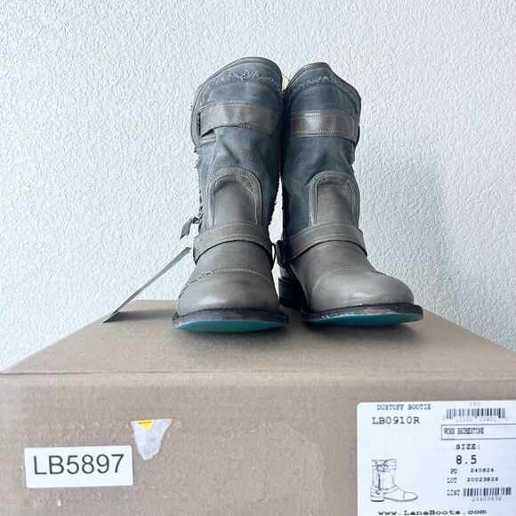 Lane DUSTOFF Womens Cowboy Boots 8.5 Cowgirl Ankle Western Gray Leather BootIe - Picture 11 of 12